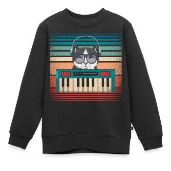 Synthesizer Keyboard Musikproduzent Katze - Kinder Premium Organic Sweatshirt - Schwarz - Vorne - AI Model Kid Female (0cm)