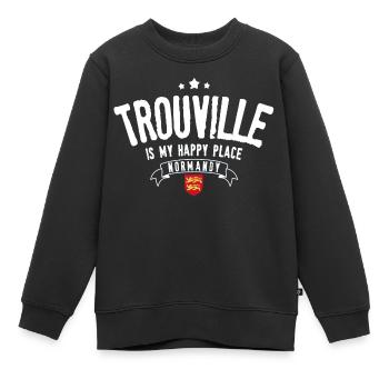 Trouville is my happy place - Sweat Premium enfant bio - noir - Devant - AI Model Kid Female (0cm)