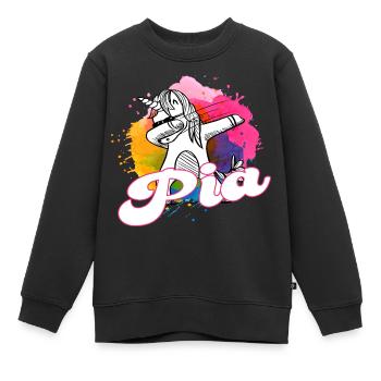 PIA - Beautiful name with dabbing unicorn - Kids Premium Organic Sweatshirt - black - Front - AI Model Kid Female (0cm)