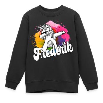 FREDERIK - Beautiful Boy Name with Cool Unicorn - Kids Premium Organic Sweatshirt - black - Front - AI Model Kid Female (0cm)