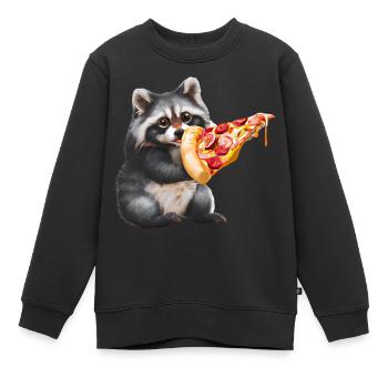 Pizza-liebender Waschbär - Kinder Premium Organic Sweatshirt - Schwarz - Vorne - AI Model Kid Female (0cm)