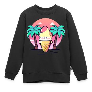 Softeis unter Palmen im Sonnenuntergang - Kinder Premium Organic Sweatshirt - Schwarz - Vorne - AI Model Kid Female (0cm)