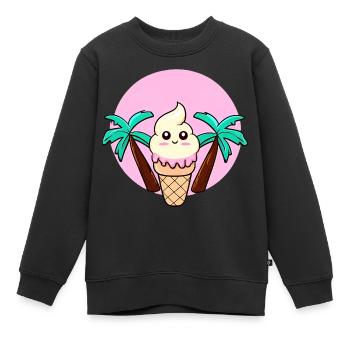 Softeis unter Palmen im Sonnenuntergang - Kinder Premium Organic Sweatshirt - Schwarz - Vorne - AI Model Kid Female (0cm)