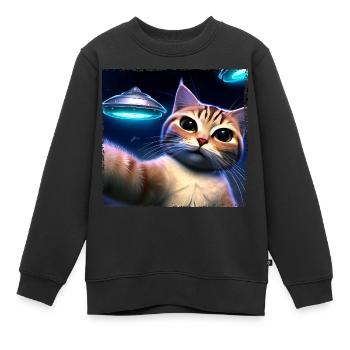 Katzen-Selfie mit UFO - Kinder Premium Organic Sweatshirt - Schwarz - Vorne - AI Model Kid Female (0cm)