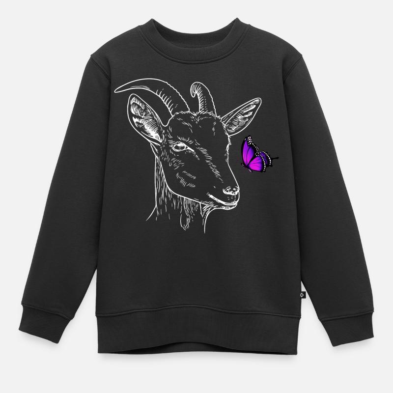 Chèvre avec papillon - Sweat Premium enfant bio - noir