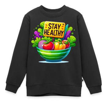 Frische Salatschüssel mit gesunder Botschaft - Kinder Premium Organic Sweatshirt - Schwarz - Vorne - AI Model Kid Female (0cm)
