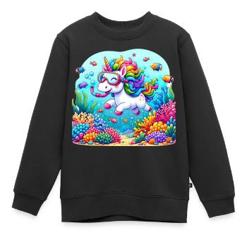 Unterwasserabenteuer Einhorn Korallenriffe - Kinder Premium Organic Sweatshirt - Schwarz - Vorne - AI Model Kid Female (0cm)