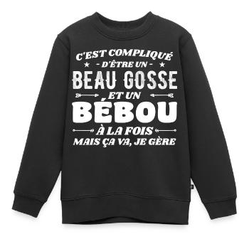Compliqué Beau Gosse et Bébou - Sweat Premium enfant bio - noir - Devant - AI Model Kid Female (0cm)