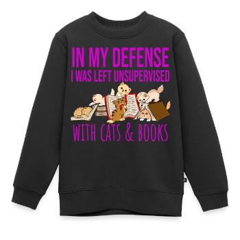 In My Defense Cats And Books Katzen Bücher Lesen - Kinder Premium Organic Sweatshirt - Schwarz - Vorne - AI Model Kid Female (0cm)