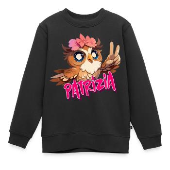PATRIZIA - Beau nom de fille avec un hibou mignon - Sweat Premium enfant bio - noir - Devant - AI Model Kid Female (0cm)