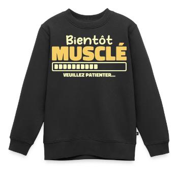 Bald muskulös - bitte warten - Kinder Premium Organic Sweatshirt - Schwarz - Vorne - AI Model Kid Female (0cm)