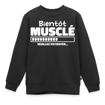 Bald muskulös - bitte warten - Kinder Premium Organic Sweatshirt - Schwarz - Vorne - AI Model Kid Female (0cm)
