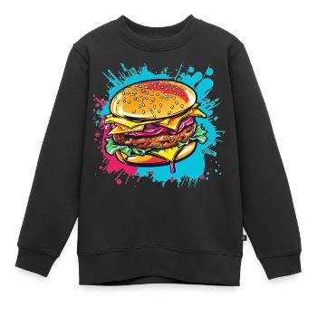 Bunter Cheeseburger Popart - Kinder Premium Organic Sweatshirt - Schwarz - Vorne - AI Model Kid Female (0cm)