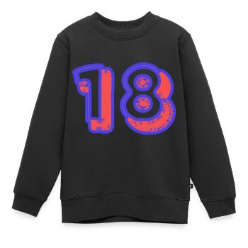 18. 18 ANS. 18e ANNIVERSAIRE. ANNIVERSAIRE 18 ANS. - Sweat Premium enfant bio - noir - Devant - AI Model Kid Female (0cm)