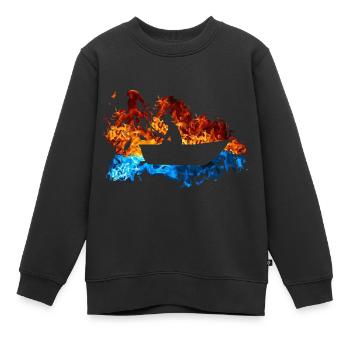 Feuer Bootsangler Flammen Fischerboot Angler - Kinder Premium Organic Sweatshirt - Schwarz - Vorne - AI Model Kid Female (0cm)