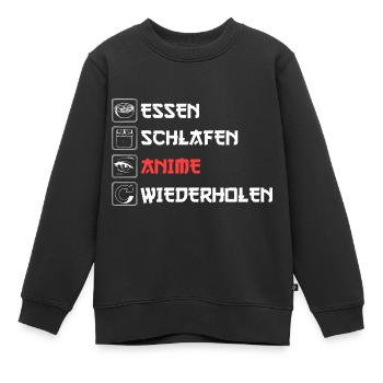 Essen SchlafenAnime Wiederholen - Kinder Premium Organic Sweatshirt - Schwarz - Vorne - AI Model Kid Female (0cm)