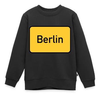 Panneau jaune signe de nom de lieu de Berlin - Sweat Premium enfant bio - noir - Devant - AI Model Kid Female (0cm)