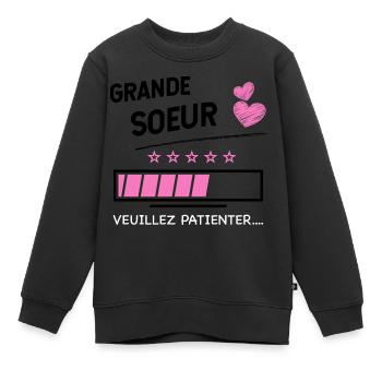 Grande Soeur Annonce naissance - Sweat Premium enfant bio - noir - Devant - AI Model Kid Female (0cm)