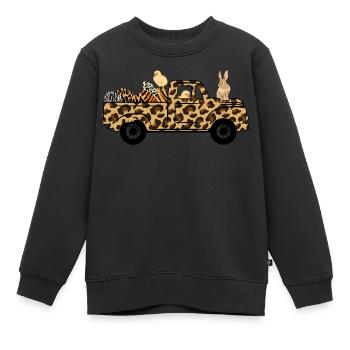 Niedlicher Hase mit Eier und Auto Leoparden-Muster - Kinder Premium Organic Sweatshirt - Schwarz - Vorne - AI Model Kid Female (0cm)
