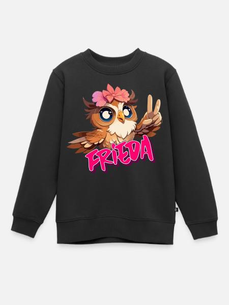 FRIEDA - Schöner Mädchen Name mit süßer EULE - Kinder Premium Organic Sweatshirt - Schwarz
