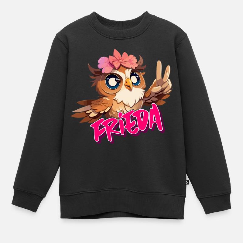 FRIEDA - Schöner Mädchen Name mit süßer EULE - Kinder Premium Organic Sweatshirt - Schwarz