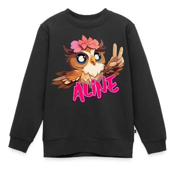 ALINE - Schöner Mädchen Name mit süßer EULE - Kinder Premium Organic Sweatshirt - Schwarz - Vorne - AI Model Kid Female (0cm)
