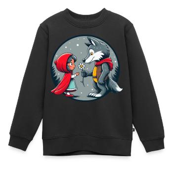 Petit Chaperon Rouge Loup Conte de fées Fleur pour enfants Personnage de conte de fées - Sweat Premium enfant bio - noir - Devant - AI Model Kid Female (0cm)
