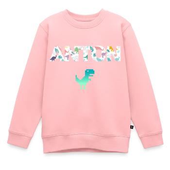 ANTON - Beau prénom de garçon avec dinosaure - Sweat Premium enfant bio - rose - Devant - AI Model Kid Female (0cm)