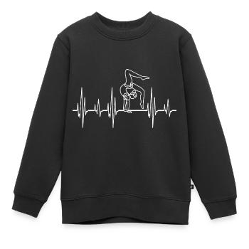 Rythme cardiaque gymnaste silhouette gymnaste rythme cardiaque - Sweat Premium enfant bio - noir - Devant - AI Model Kid Female (0cm)