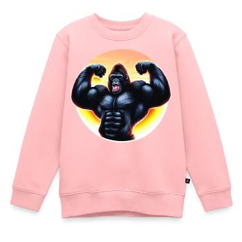 Muskulöser Sonnenuntergang Gorilla - Kinder Premium Organic Sweatshirt - Rosa - Vorne - AI Model Kid Female (0cm)