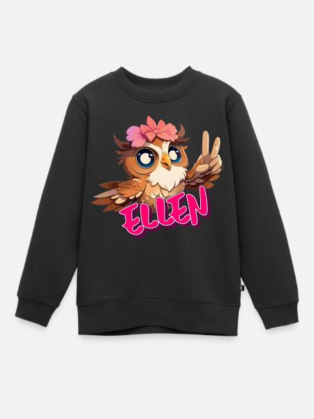 ELLEN - Smukt pigenavn med sød ugle - Premium børne sweatshirt økologisk - sort