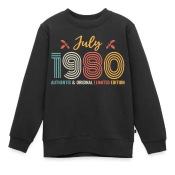 Juillet 1980 anniversaire Juillet 1980 Juillet - Sweat Premium enfant bio - noir - Devant - AI Model Kid Female (0cm)