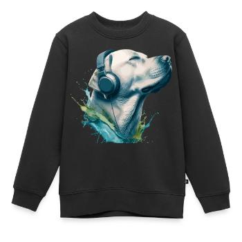 Labrador Retriever Hund Musik Kopfhörer Labbi Wau - Kinder Premium Organic Sweatshirt - Schwarz - Vorne - AI Model Kid Female (0cm)