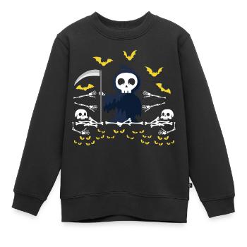 Grim Reaper Skeleton Ficphilia. Gift - Kinder Premium Organic Sweatshirt - Schwarz - Vorne - AI Model Kid Female (0cm)