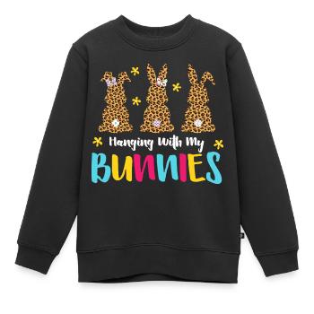 Accrocher avec mes lapins lapins à carreaux - Sweat Premium enfant bio - noir - Devant - AI Model Kid Female (0cm)