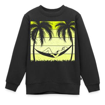 Hamac Chilling Palmiers - Sweat Premium enfant bio - noir - Devant - AI Model Kid Female (0cm)