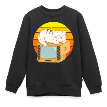 Cat Tv Coucher de soleil - Sweat Premium enfant bio - noir - Devant - AI Model Kid Female (0cm)