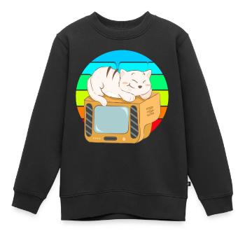Cat Tv Coucher de soleil - Sweat Premium enfant bio - noir - Devant - AI Model Kid Female (0cm)