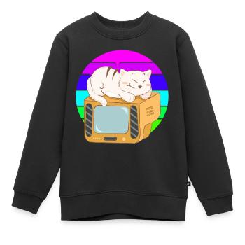 Cat Tv Coucher de soleil - Sweat Premium enfant bio - noir - Devant - AI Model Kid Female (0cm)