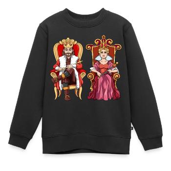 König Königin mit Krone auf dem Thron. - Kinder Premium Organic Sweatshirt - Schwarz - Vorne - AI Model Kid Female (0cm)