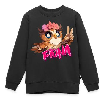 FIONA - Beau nom de fille avec un joli hibou - Sweat Premium enfant bio - noir - Devant - AI Model Kid Female (0cm)