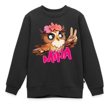 MINA - Schöner Mädchen Name mit süßer EULE - Kinder Premium Organic Sweatshirt - Schwarz - Vorne - AI Model Kid Female (0cm)