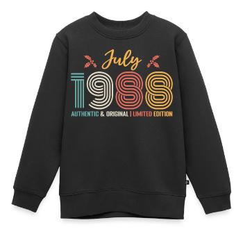 Juillet 1988 anniversaire Juillet 1988 Juillet - Sweat Premium enfant bio - noir - Devant - AI Model Kid Female (0cm)