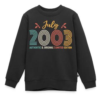 Juillet 2003 anniversaire Juillet 2003 Juillet - Sweat Premium enfant bio - noir - Devant - AI Model Kid Female (0cm)