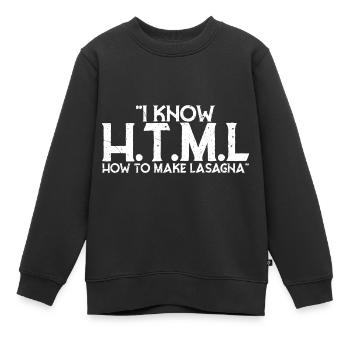 Je sais HTML Comment faire des lasagnes - Sweat Premium enfant bio - noir - Devant - AI Model Kid Female (0cm)