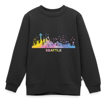 Seattleite Skyline Seattle - Kinder Premium Organic Sweatshirt - Schwarz - Vorne - AI Model Kid Female (0cm)