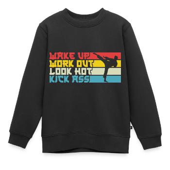 Karate Black Belt Gi Uniform Wake - Kinder Premium Organic Sweatshirt - Schwarz - Vorne - AI Model Kid Female (0cm)
