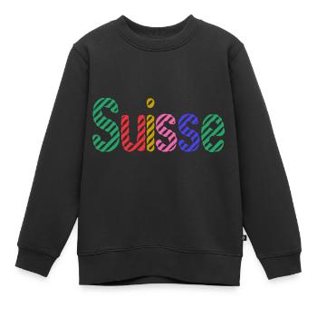 SCHWEIZ. HUMOR. LAND. FLAGGE. GENF. LAUSANNE - Kinder Premium Organic Sweatshirt - Schwarz - Vorne - AI Model Kid Female (0cm)