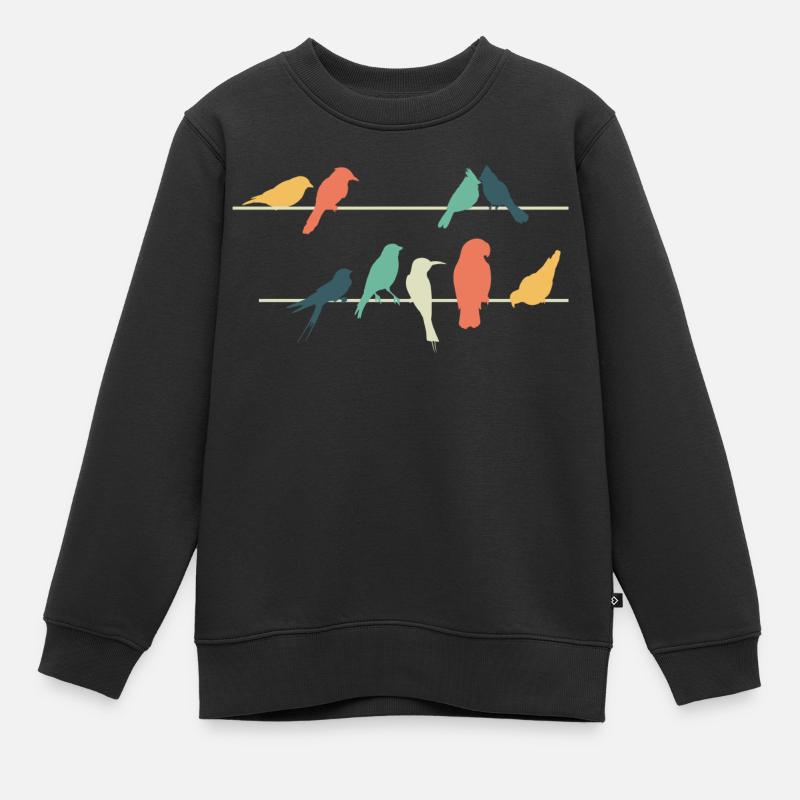 Bunte Vögel auf Drähten sitzend Niedlich Vogel - Kinder Premium Organic Sweatshirt - Schwarz