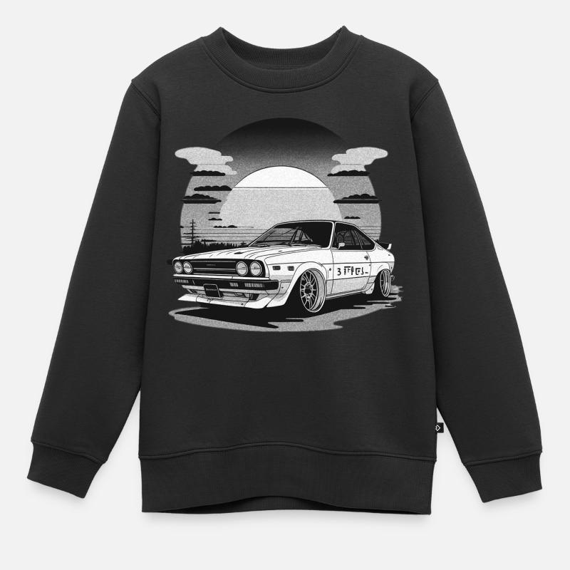JDM - Voiture rétro et coucher de soleil BW - Sweat Premium enfant bio - noir